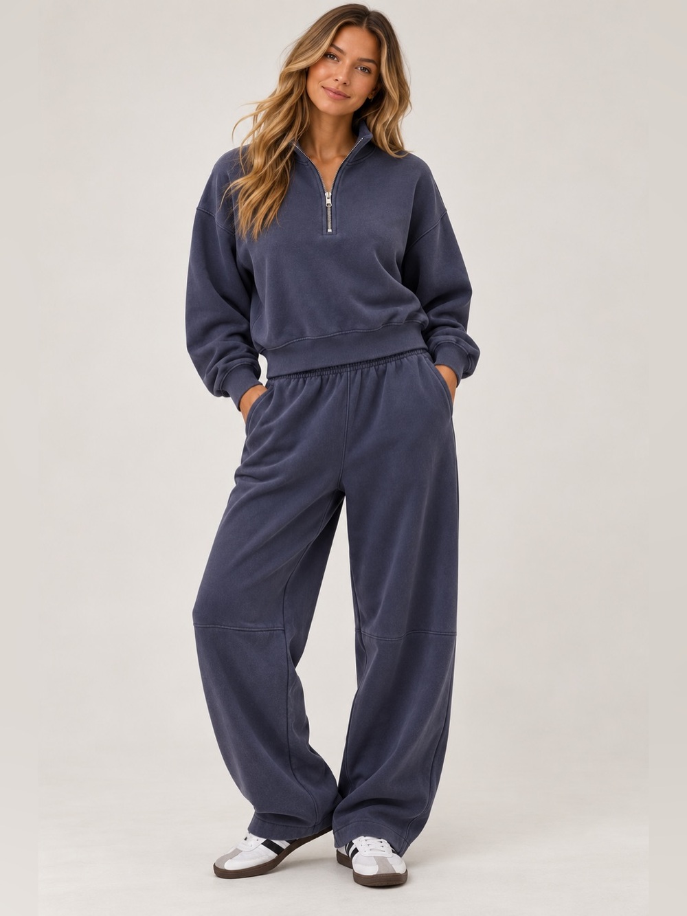 Women's Navy Barrel Sweatpants and Quarter Zip Set